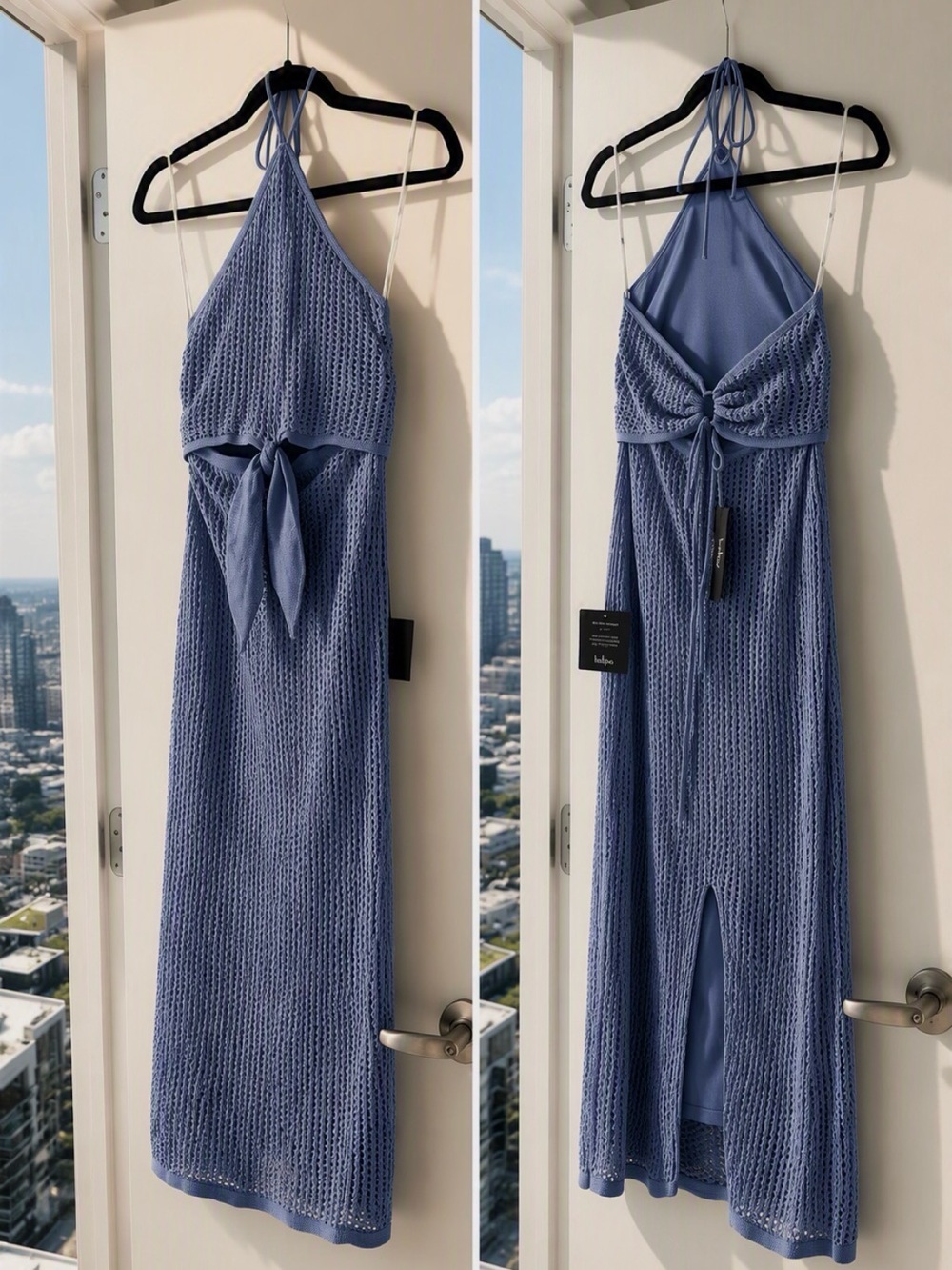 Lulu's Dusty Blue Halter Maxi Dress